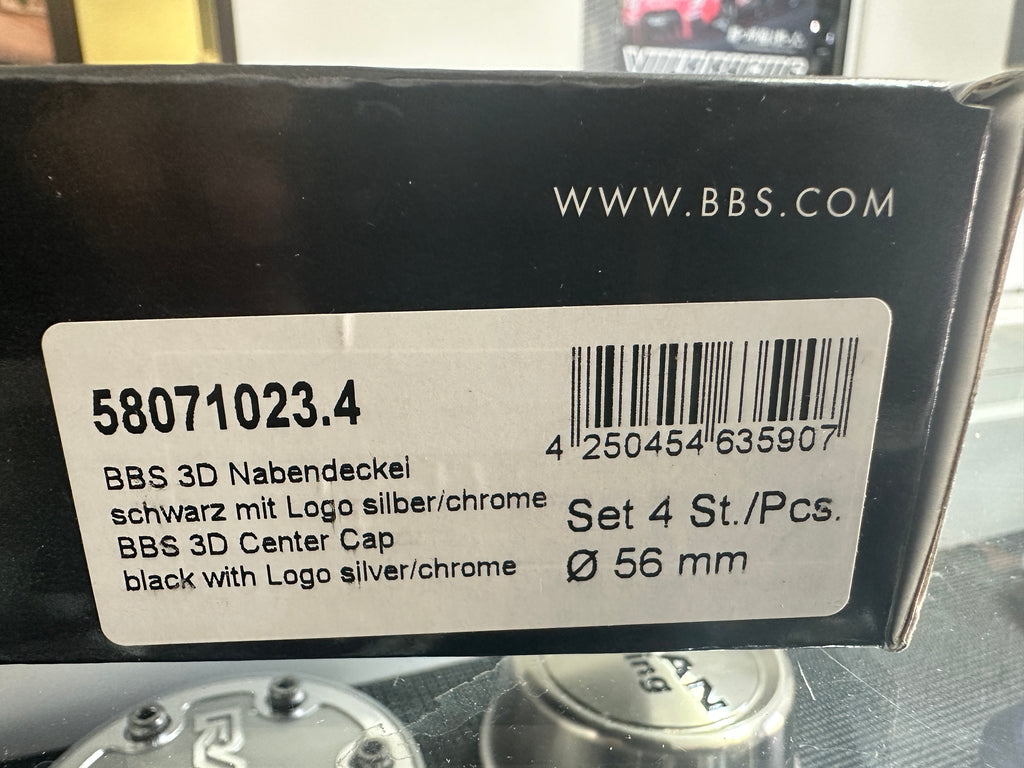 BBS 3D Center Cap (Set of 4) - 56mm - Black / Chrome 3D Logo