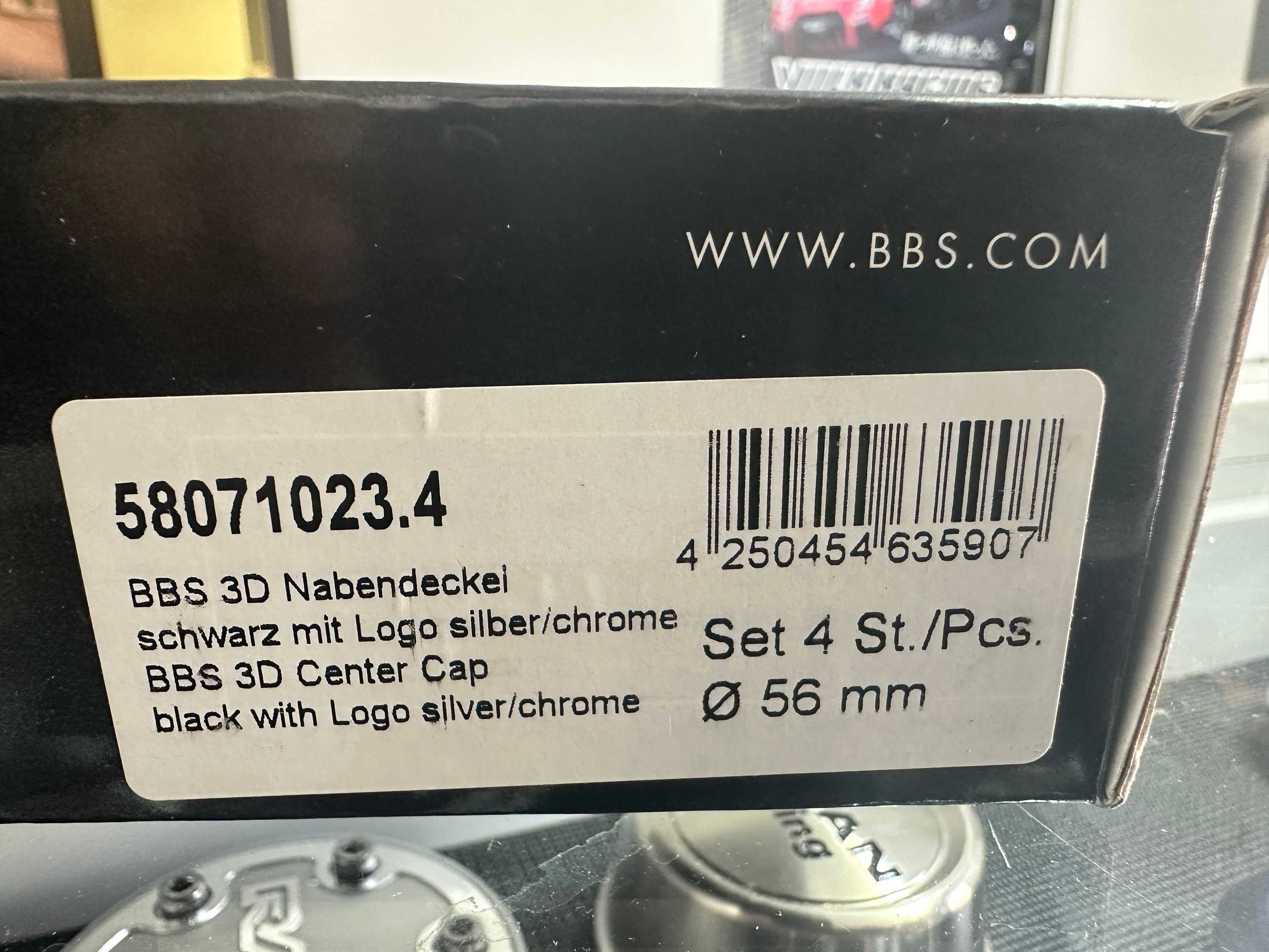 BBS 3D Center Cap (Set of 4) - 56mm - Black / Chrome 3D Logo