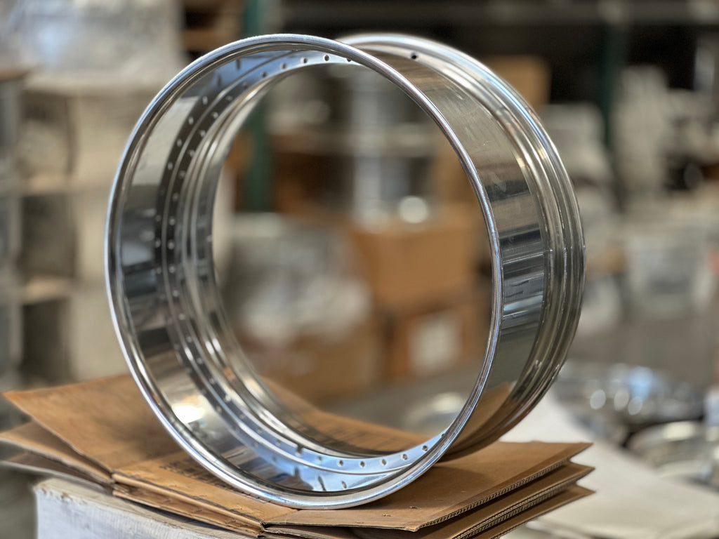 22 X 9 BARREL (2 Pc) Reverse with 2.5” lip Chrome Finish 40 Holes US